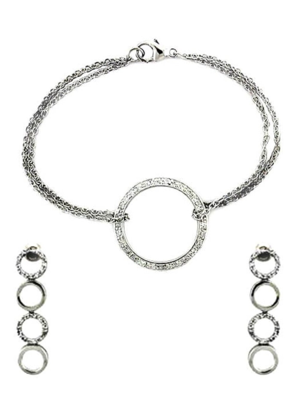 925 Sterling Silver Rhodium Clear AAA CZ Earrings & Bracelet Set
